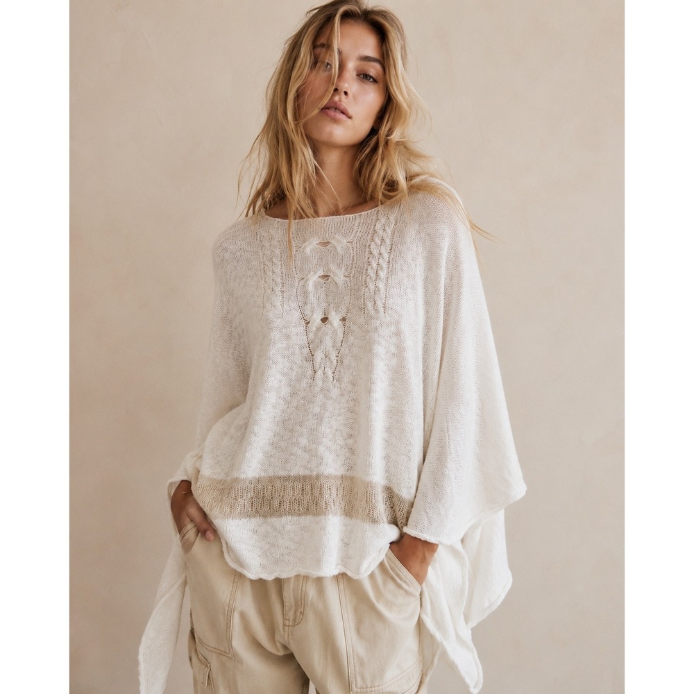 NWT Indigenous Aerial Poncho OS L/XL White Sugar Organic Cotton Hand Loomed $192